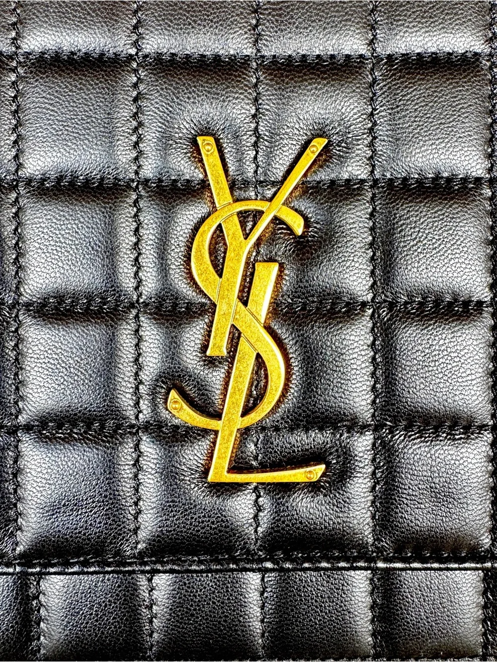 ✨ AUTH Saint Laurent Carré Quilted Cassandre Pouch/Clutch in Black Lambskin ✨